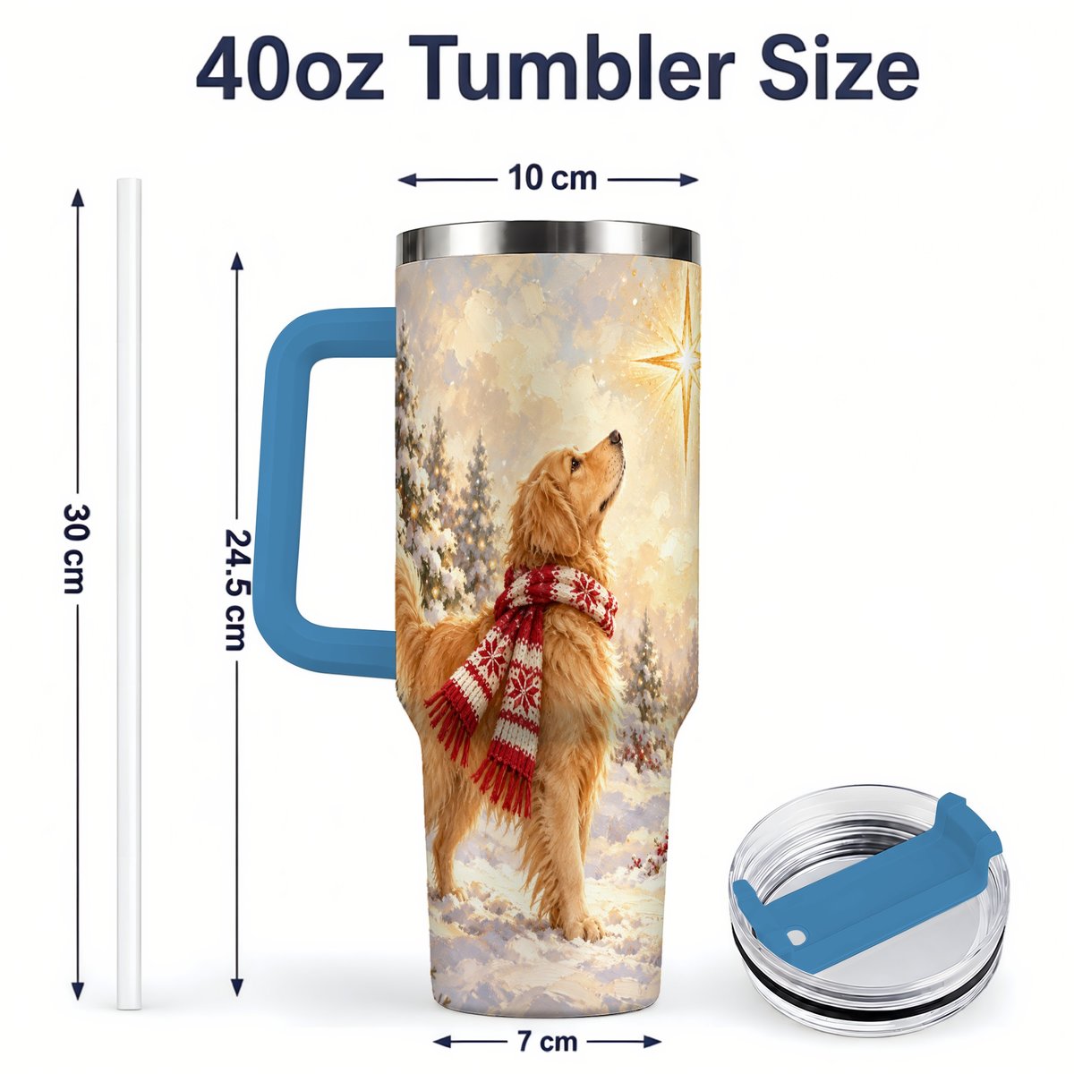 #pl[40oz|Blue] Golden Retriever Christmas Star Tumbler 40oz, Winter Artwork