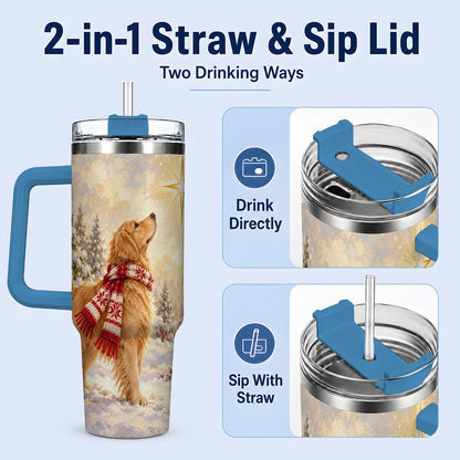 #pl[40oz|Blue] Golden Retriever Christmas Star Tumbler 40oz, Winter Artwork
