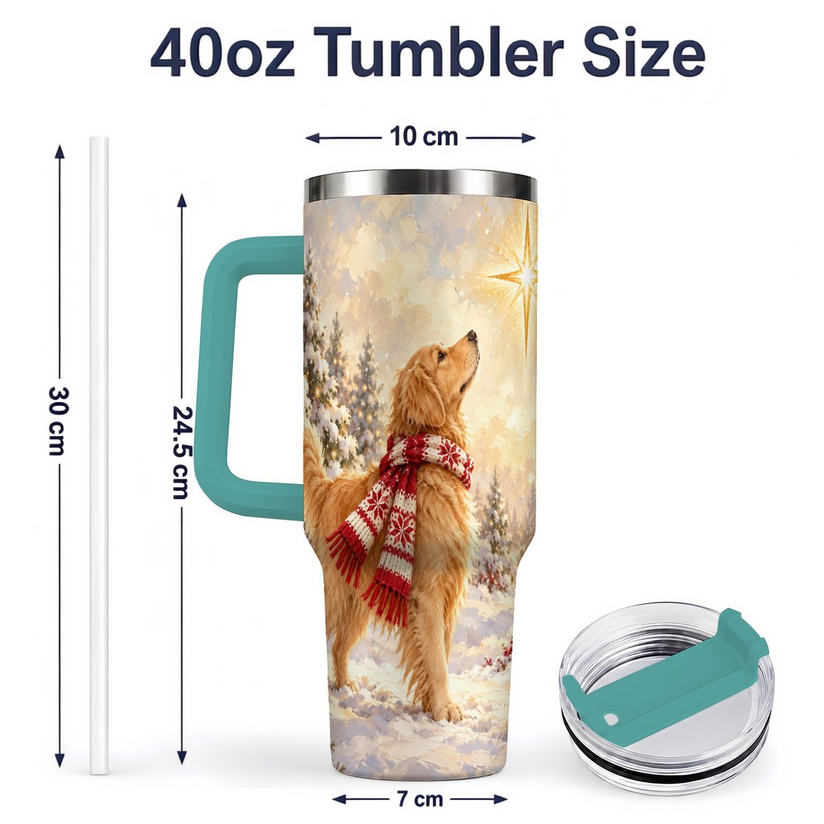 #pl[40oz|Green] Golden Retriever Christmas Star Tumbler 40oz, Winter Artwork