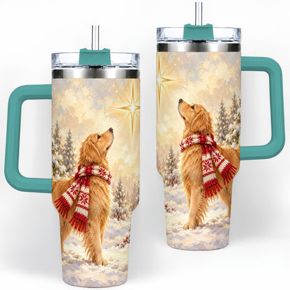 #pl[40oz|Green] Golden Retriever Christmas Star Tumbler 40oz, Winter Artwork