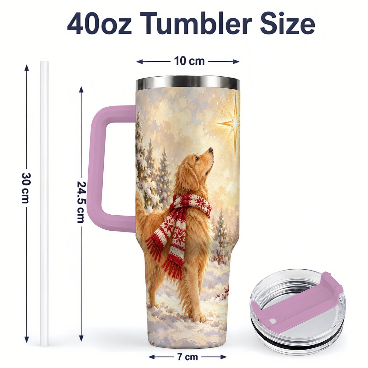 #pl[40oz|Pink] Golden Retriever Christmas Star Tumbler 40oz, Winter Artwork