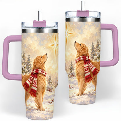 #pl[40oz|Pink] Golden Retriever Christmas Star Tumbler 40oz, Winter Artwork