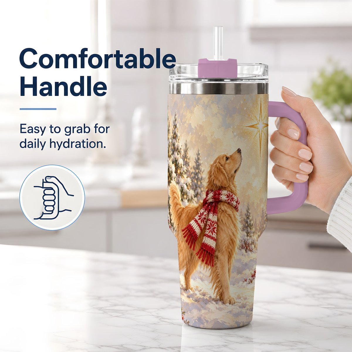 #pl[40oz|Pink] Golden Retriever Christmas Star Tumbler 40oz, Winter Artwork