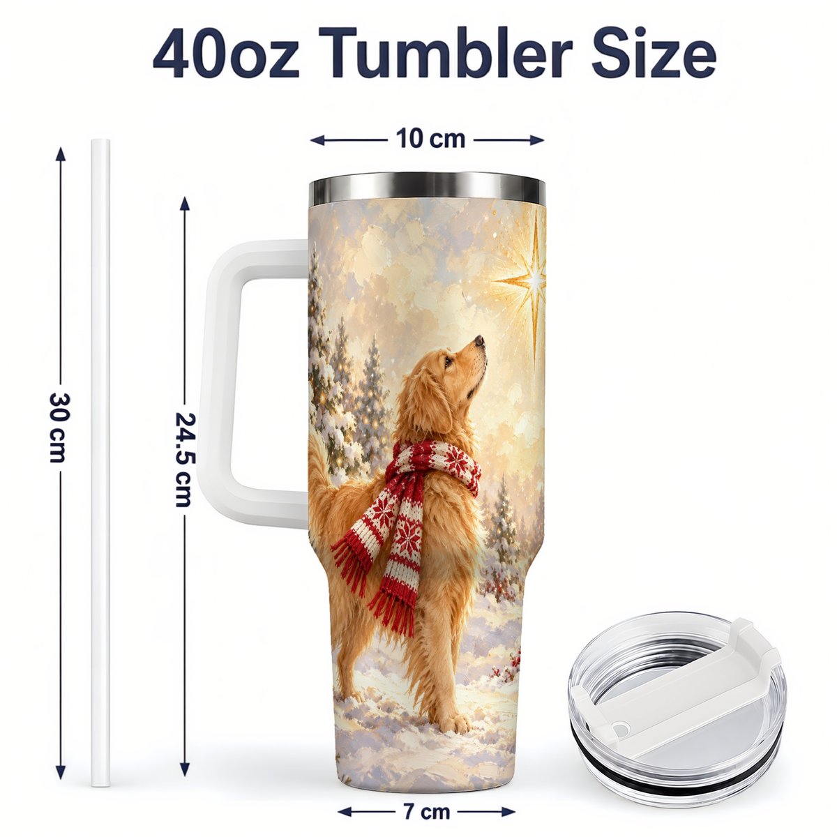 #pl[40oz|White] Golden Retriever Christmas Star Tumbler 40oz, Winter Artwork