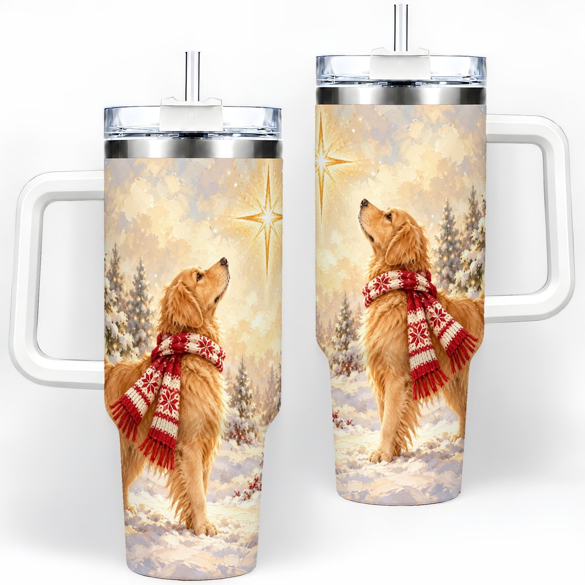 Golden Retriever Christmas Star Tumbler 40oz, Winter Artwork