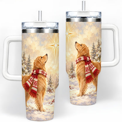 Golden Retriever Christmas Star Tumbler 40oz, Winter Artwork