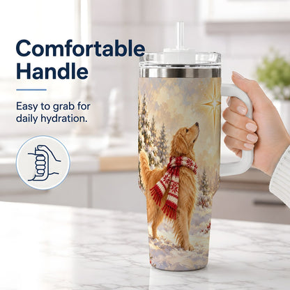#pl[40oz|White] Golden Retriever Christmas Star Tumbler 40oz, Winter Artwork