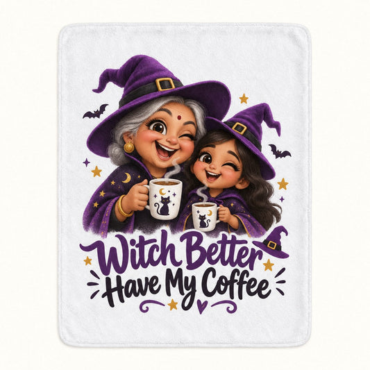 Custom Photo Caricature Portrait Plush Fleece Blanket - Funny Halloween Grandma Gift Personalized Blanket Gift — hero