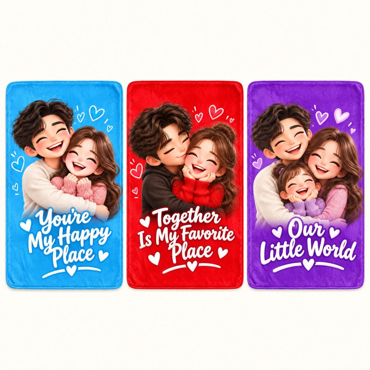 Custom Photo Caricature Portrait Plush Fleece Blanket - Funny Couple Personalized Blanket Gift — options
