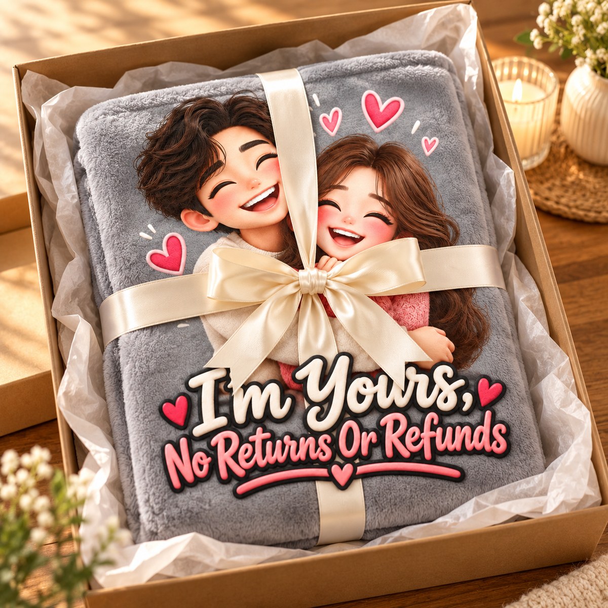 Custom Photo Caricature Portrait Plush Fleece Blanket - Funny Couple Personalized Blanket Gift — gift