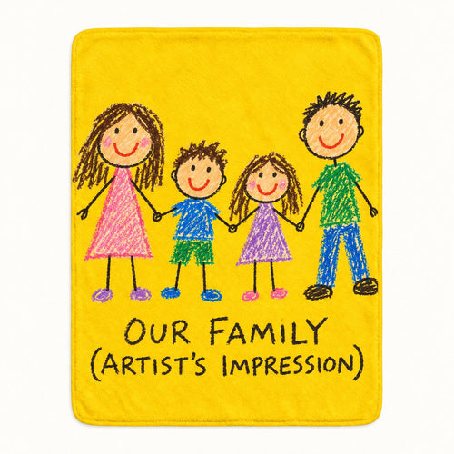 Custom Photo Doodle Portrait Plush Fleece Blanket - Kid-Style Drawing Family Personalized Blanket Gift