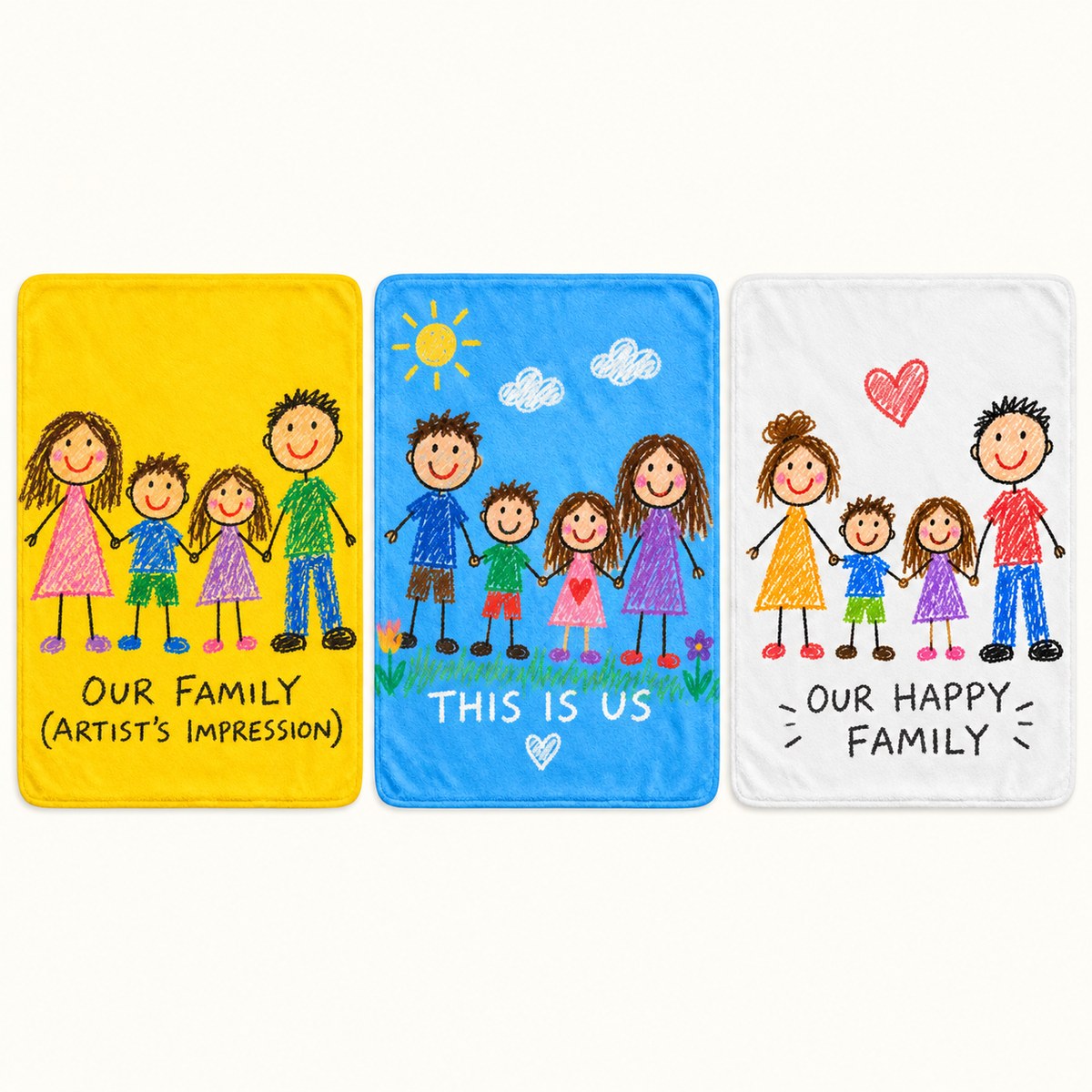 Custom Photo Doodle Portrait Plush Fleece Blanket - Kid-Style Drawing Family Personalized Blanket Gift — options