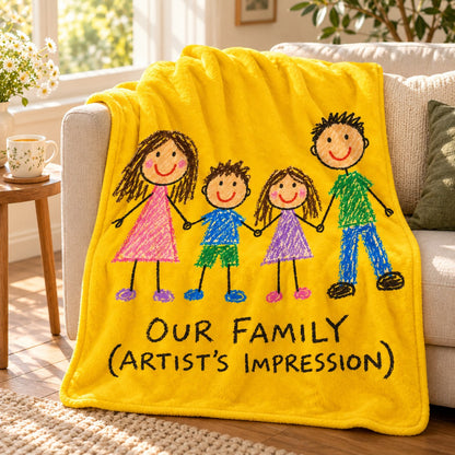 Custom Photo Doodle Portrait Plush Fleece Blanket - Kid-Style Drawing Family Personalized Blanket Gift — lifestyle