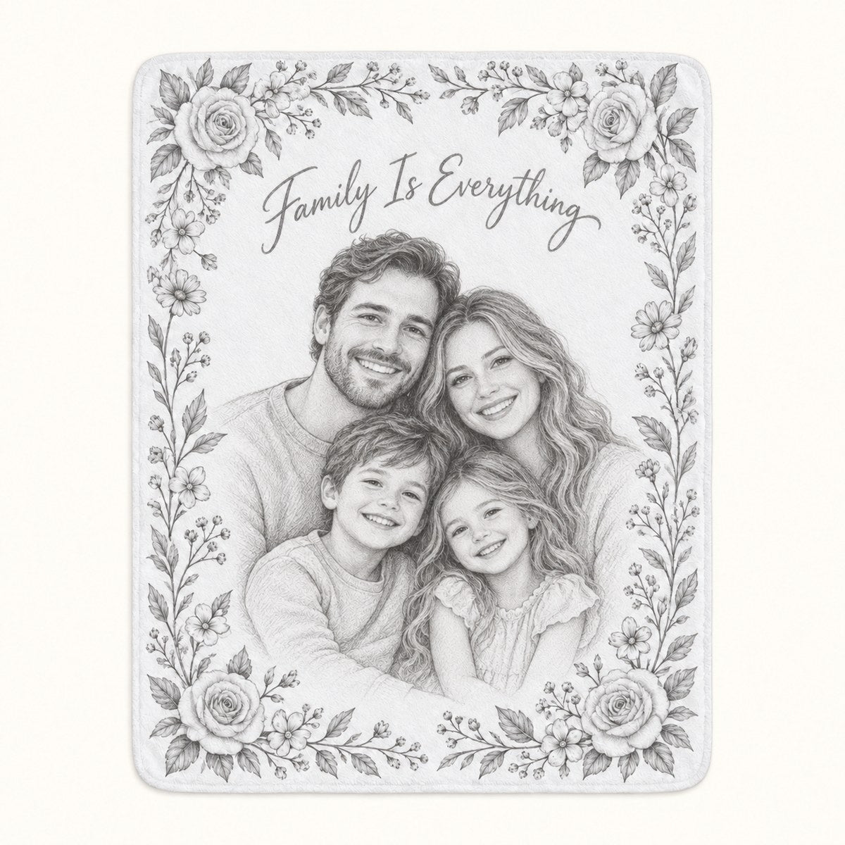 Custom Photo Pencil Sketch Plush Fleece Blanket - Family Gift Personalized Blanket Gift — hero