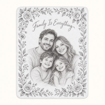 Custom Photo Pencil Sketch Plush Fleece Blanket - Family Gift Personalized Blanket Gift — hero