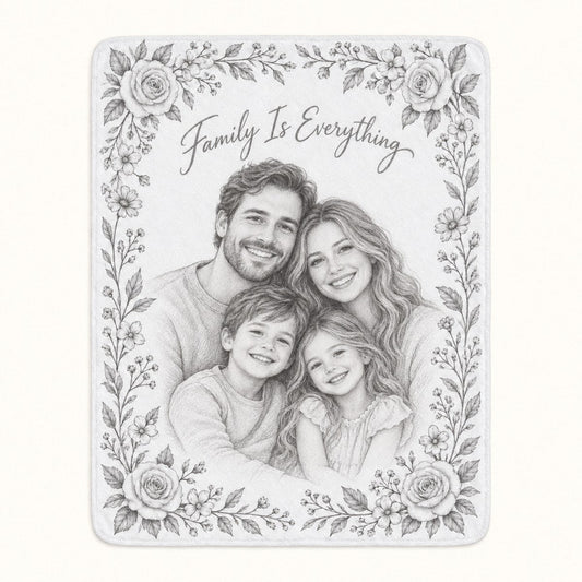 Custom Photo Pencil Sketch Plush Fleece Blanket - Family Gift Personalized Blanket Gift — hero