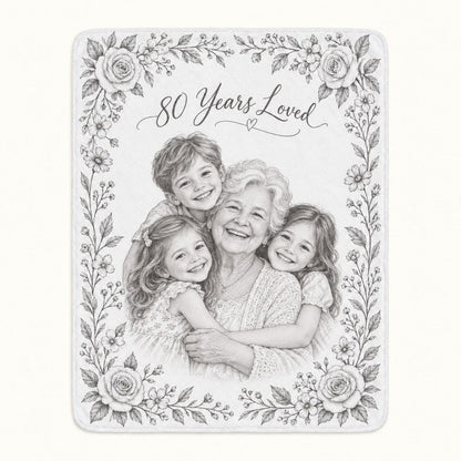 Custom Photo Pencil Sketch Plush Fleece Blanket - Birthday Gift Personalized Blanket Gift — hero