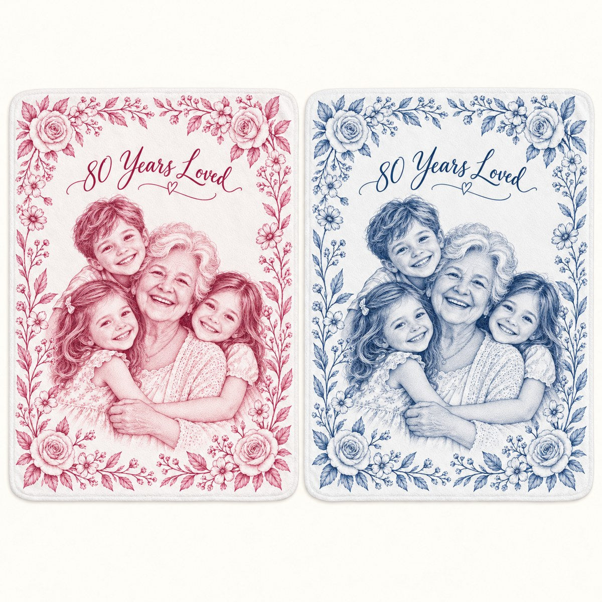 Custom Photo Pencil Sketch Plush Fleece Blanket - Birthday Gift Personalized Blanket Gift — options