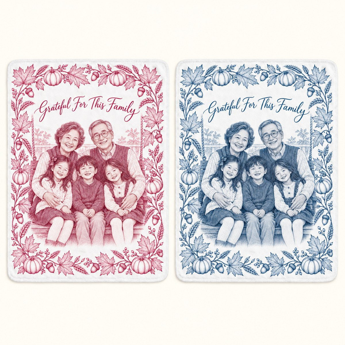 Custom Photo Pencil Sketch Plush Fleece Blanket - Thanksgiving Grandparents Gift Personalized Blanket Gift — options