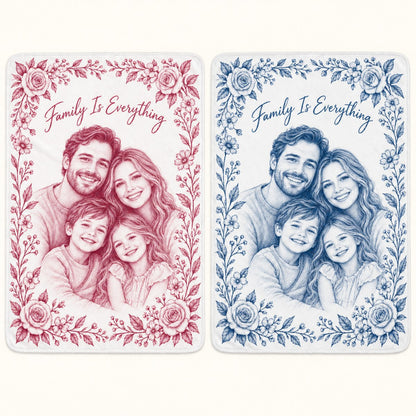 Custom Photo Pencil Sketch Plush Fleece Blanket - Family Gift Personalized Blanket Gift — options