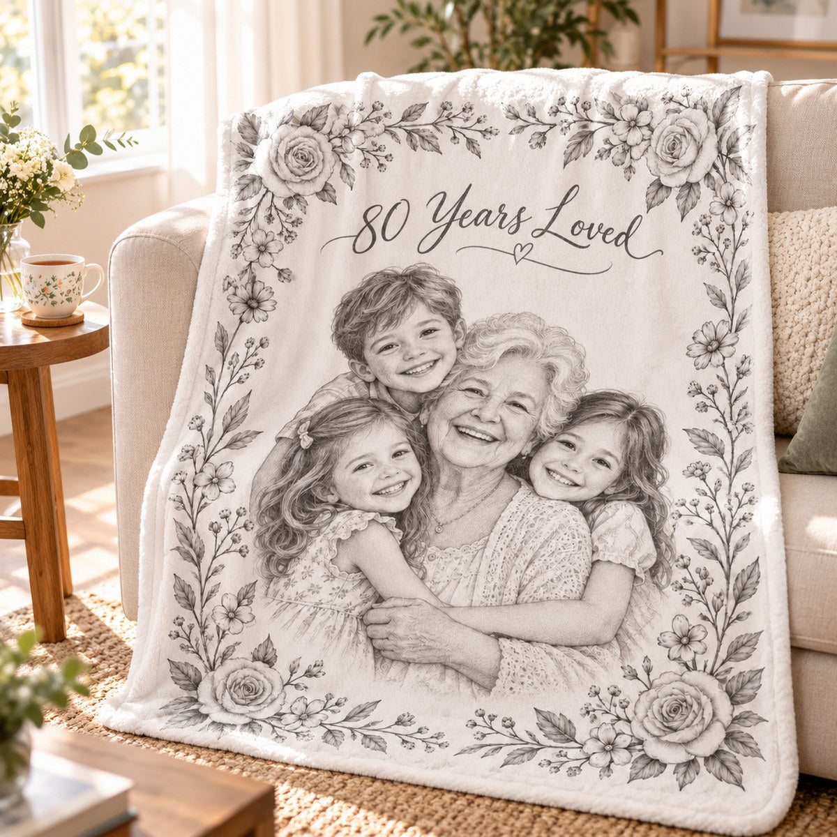 Custom Photo Pencil Sketch Plush Fleece Blanket - Birthday Gift Personalized Blanket Gift — lifestyle