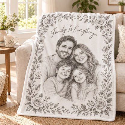 Custom Photo Pencil Sketch Plush Fleece Blanket - Family Gift Personalized Blanket Gift — lifestyle