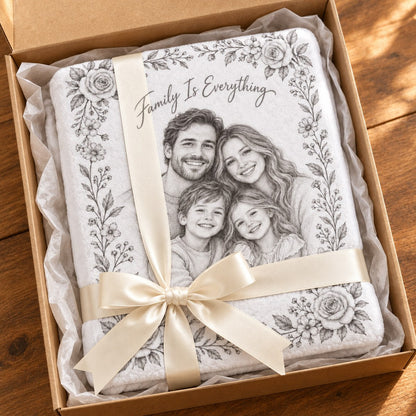 Custom Photo Pencil Sketch Plush Fleece Blanket - Family Gift Personalized Blanket Gift — gift