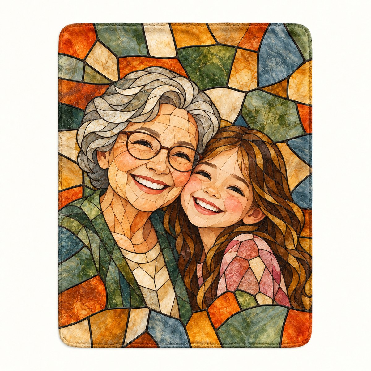Custom Photo Stained Glass Portrait Plush Fleece Blanket - Family Mom Grandma Personalized Blanket Gift — hero