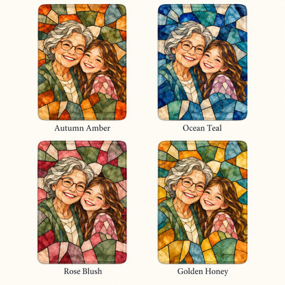 Custom Photo Stained Glass Portrait Plush Fleece Blanket - Family Mom Grandma Personalized Blanket Gift — options