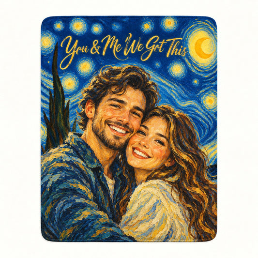 Custom Photo Starry Night Portrait Plush Fleece Blanket - Van Gogh Style Couple Anniversary Personalized Blanket Gift — hero