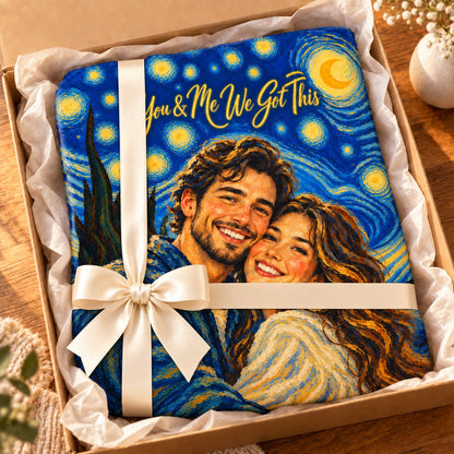 Custom Photo Starry Night Portrait Plush Fleece Blanket - Van Gogh Style Couple Anniversary Personalized Blanket Gift — gift