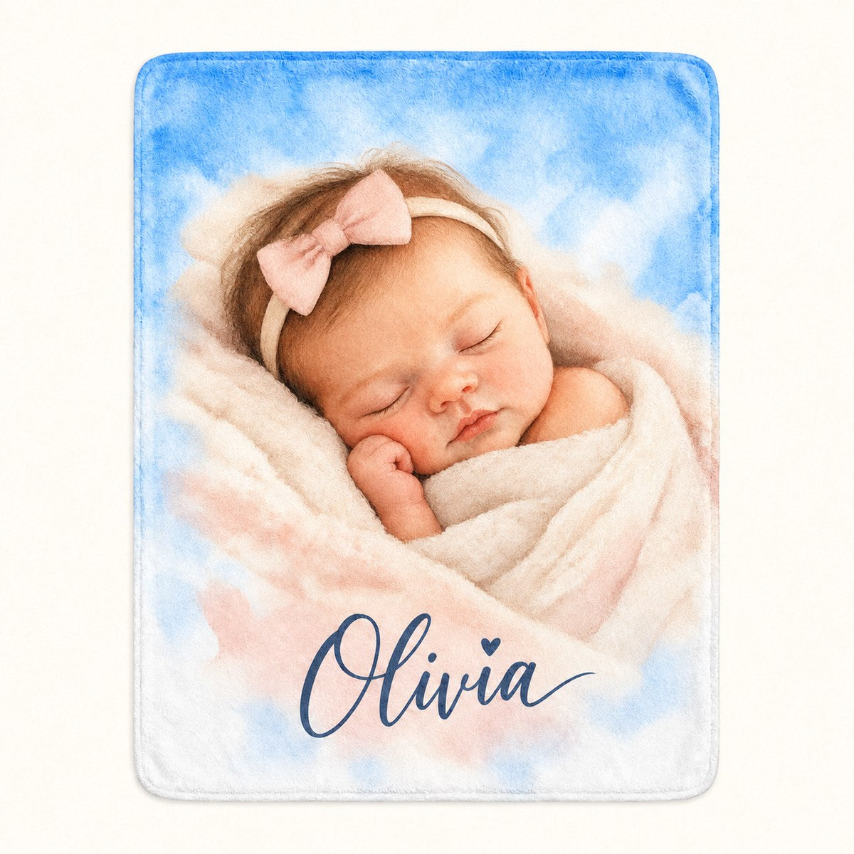 Custom Photo Watercolor Portrait Plush Fleece Blanket - New Baby Gift Personalized Blanket Gift — hero