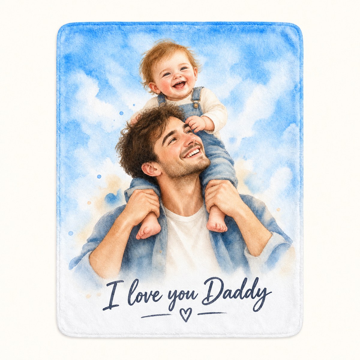 Custom Photo Watercolor Portrait Plush Fleece Blanket - Family Memory Personalized Blanket Gift — hero