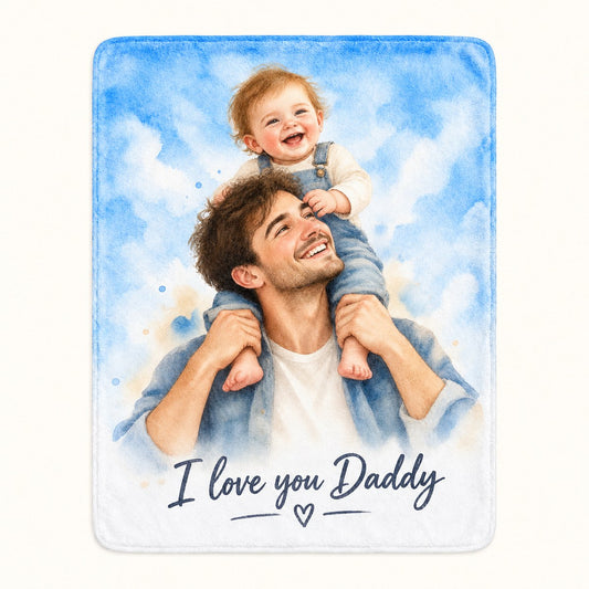 Custom Photo Watercolor Portrait Plush Fleece Blanket - Family Memory Personalized Blanket Gift — hero