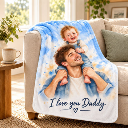 Custom Photo Watercolor Portrait Plush Fleece Blanket - Family Memory Personalized Blanket Gift — lifestyle