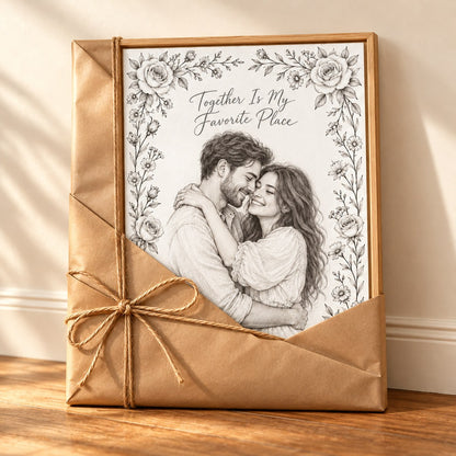 Pencil sketch canvas wrapped as a gift