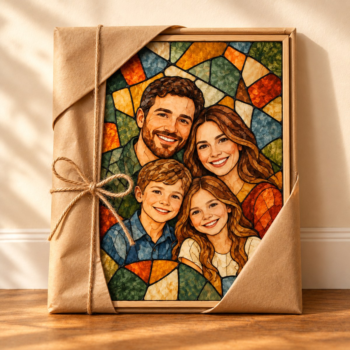 Stained glass canvas wrapped as a gift