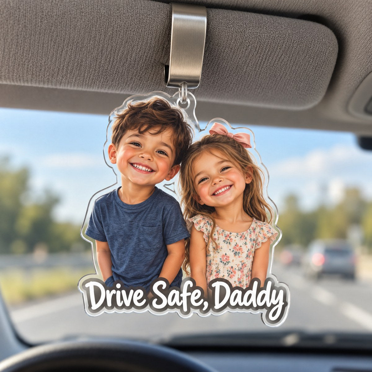 Custom Photo Drive Safe Dad Caricature - Personalized Acrylic Car Visor Clip — hero