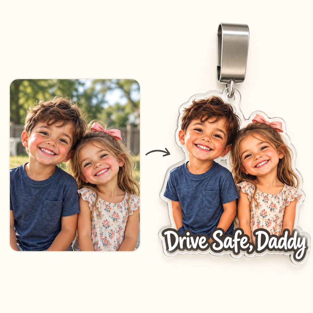 Custom Photo Drive Safe Dad Caricature - Personalized Acrylic Car Visor Clip — how it works