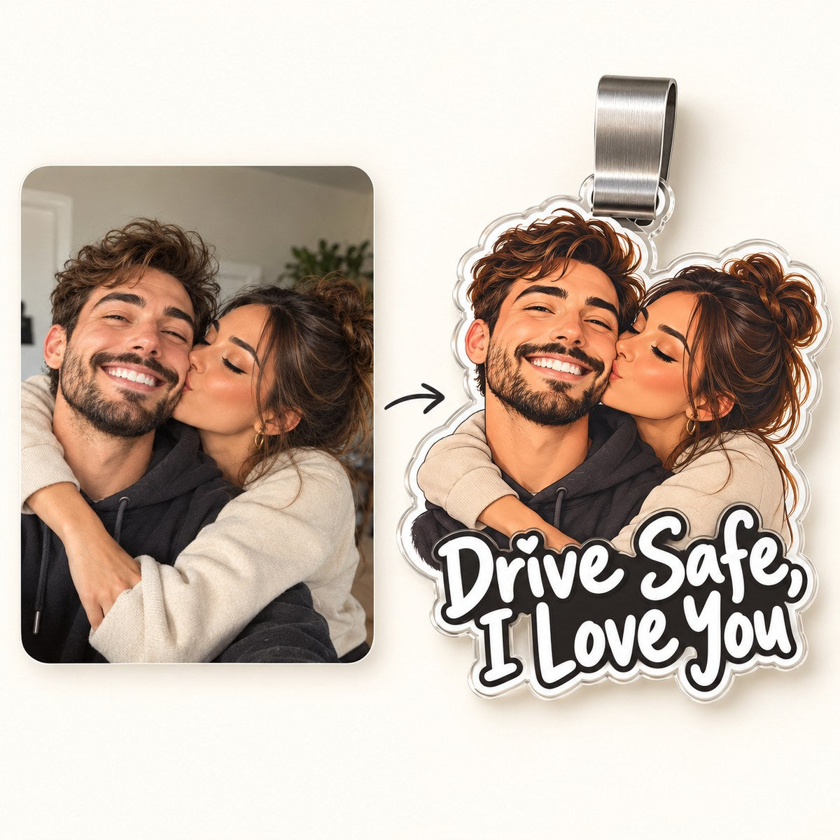 Custom Photo Drive Safe Caricature - Personalized Acrylic Car Visor Clip — how it works