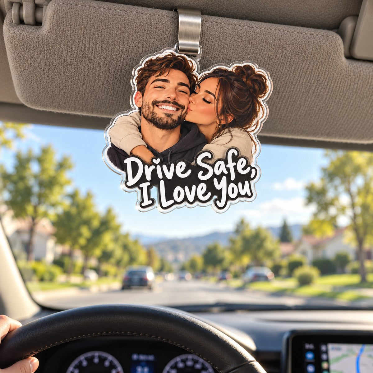 Custom Photo Drive Safe Caricature - Personalized Acrylic Car Visor Clip — lifestyle