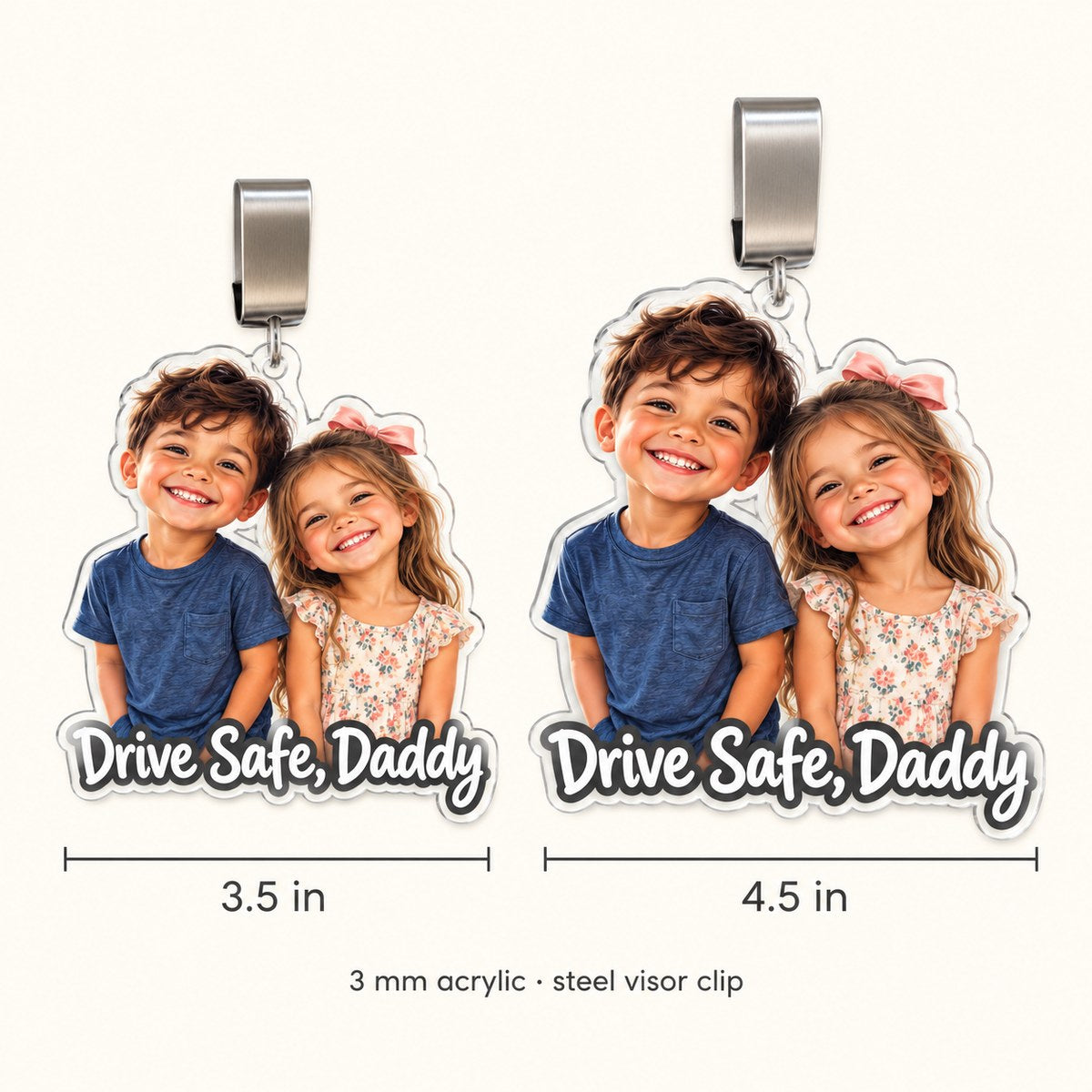 Custom Photo Drive Safe Dad Caricature - Personalized Acrylic Car Visor Clip — size