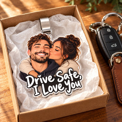 Custom Photo Drive Safe Caricature - Personalized Acrylic Car Visor Clip — gift