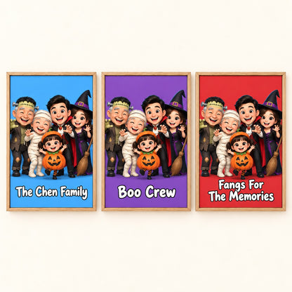 Three background colors and quotes on Halloween caricature canvas