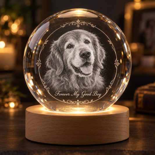 Custom Photo Pet Memorial Pencil Sketch - Personalized Crystal Globe Night Light — hero
