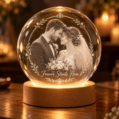 Custom Photo Couple Pencil Sketch - Personalized Crystal Globe Night Light — hero