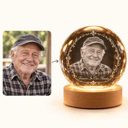 Custom Photo Memorial Pencil Sketch - Personalized Crystal Globe Night Light — how it works