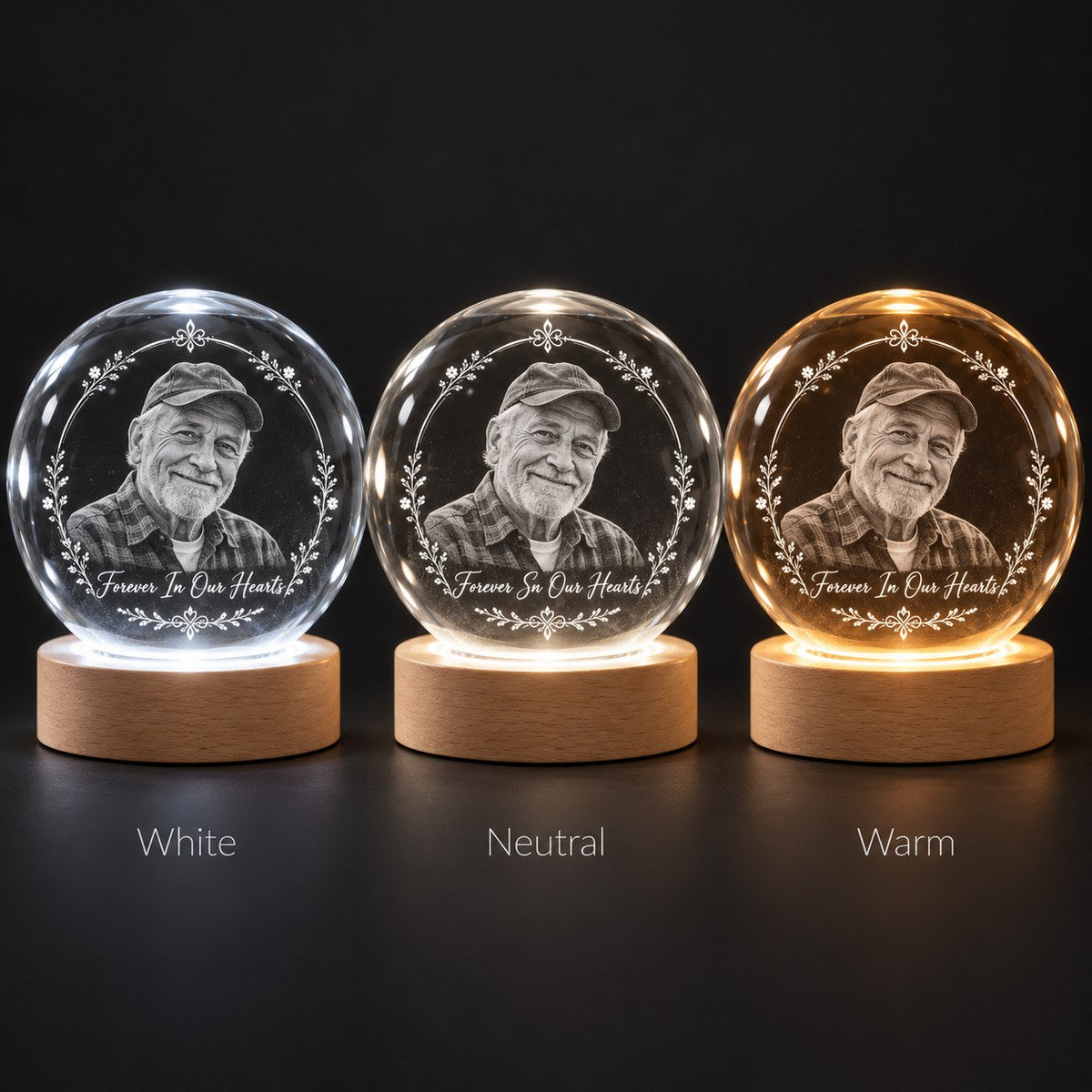 Custom Photo Memorial Pencil Sketch - Personalized Crystal Globe Night Light — options