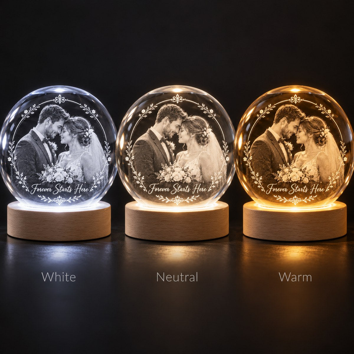 Custom Photo Couple Pencil Sketch - Personalized Crystal Globe Night Light — options