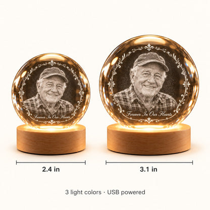 Custom Photo Memorial Pencil Sketch - Personalized Crystal Globe Night Light — size